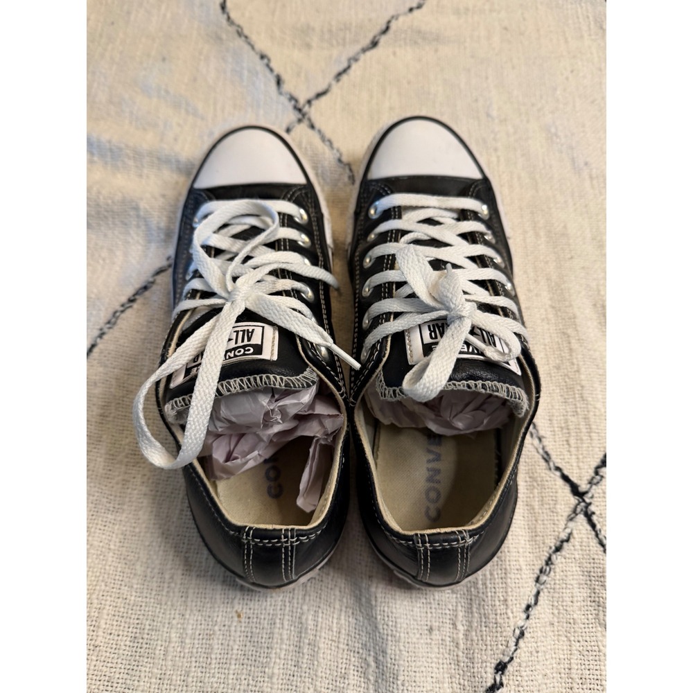 Converse Chuck Taylor All Star Black Leather Low Top Sneakers Mens 5 Women's 7